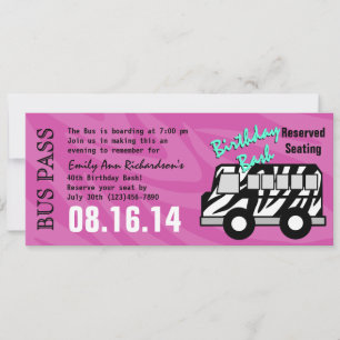 Invitation Zebra Stripe Bus Pass Fête d'anniversaire