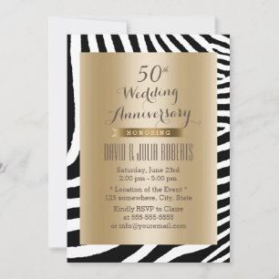Invitation Zebra Stripes Gold 50e anniversaire Mariage