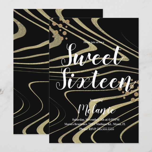 Invitation Zebra Sweet 16 Parties scintillant Faux Gold et Fo (Devant / Derrière)