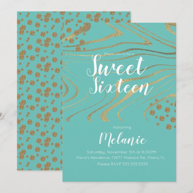 Invitation Zebra Sweet 16 Parties scintillant Faux Gold et Fo (Devant / Derrière)