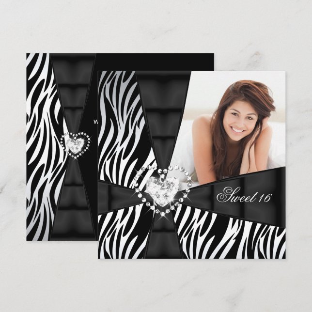 Invitation Zebra Sweet 16 Seize Anniversaire Photo (Devant / Derrière)