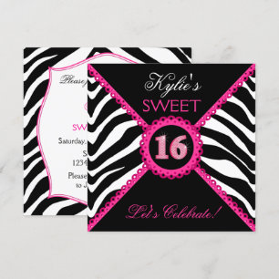 Invitation Zebra Sweet sixteen Rose Lace Bling