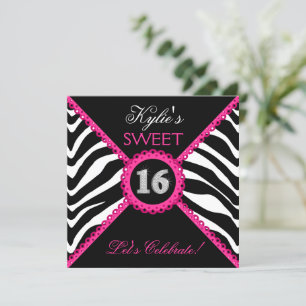 Invitation Zebra Sweet sixteen Rose Lace Bling