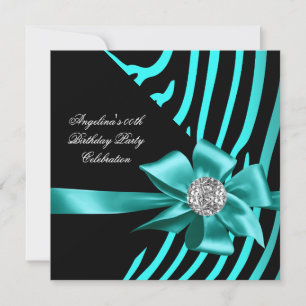 Invitation Zebra Turquoise Bijou d'argent Black Elegant Party