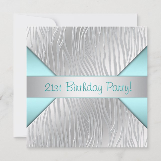 Invitation Zebra Turquoise Blue 21e fête d'anniversaire (Devant)