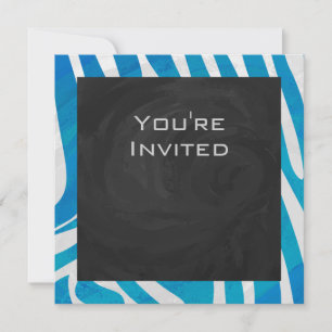 Invitation Zèbre bleu et blanc avec Monogramme