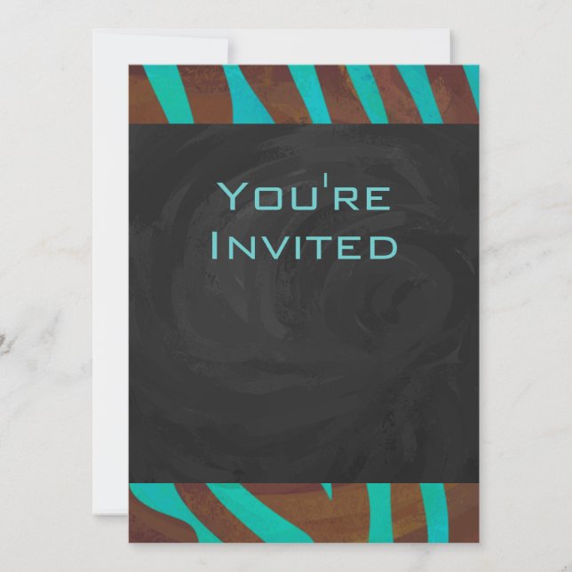 Invitation Zèbre Brown et Turquoise avec Monogramme (Devant)