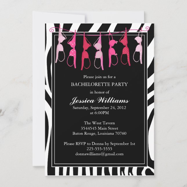 Invitation Zèbre de la partie | de Bachelorette (Devant)