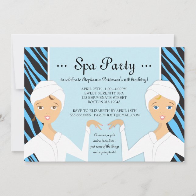 Invitation Zèbre de l'invitation | de partie de spa (Devant)