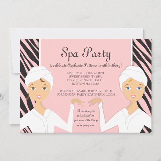 Invitation Zèbre de l'invitation | de partie de spa (Devant)