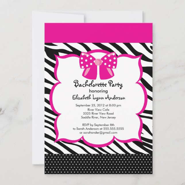 Invitation Zèbre de noir de rose d'invitation de partie de (Devant)