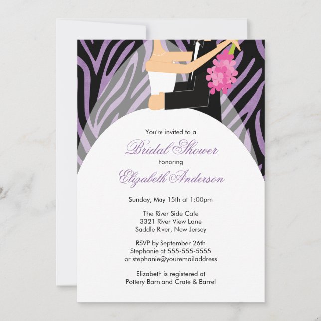 Invitation Zèbre de pourpre de marié de jeune mariée (Devant)