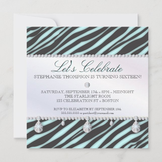 Invitation Zèbre et diamants doux 16 Élégance (Devant)