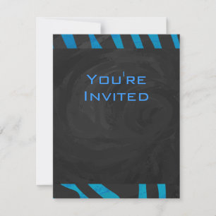 Invitation Zèbre noir et bleu avec Monogramme