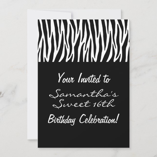 Invitation Zèbre noir personnalisé (Devant)