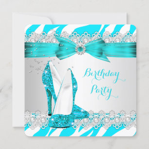 Invitation Zèbre Sarcelle Bleu Talon Haut Dentelle Perle Anni