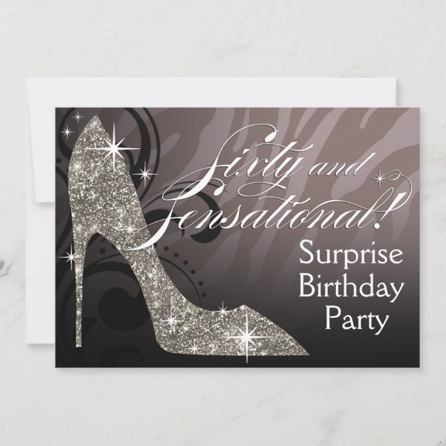 Invitation Zèbre stylet 60 de parties scintillantes et (Devant)
