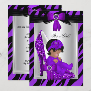 Invitation Zèbre Talons Hauts Violets Fille de Baby Shower Et