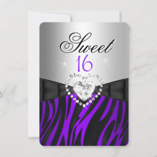 Invitation Zèbre Violet Argent Douze Seize Anniversaire