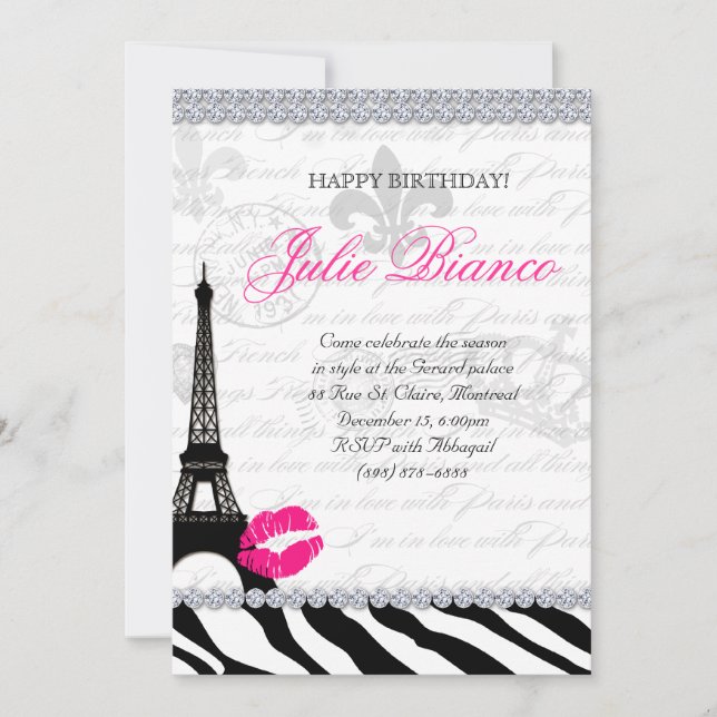 Invitation Zees Anniversaire Paris Card Tour Eiffel Zebra (Devant)