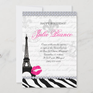 Invitation Zees Anniversaire Paris Card Tour Eiffel Zebra
