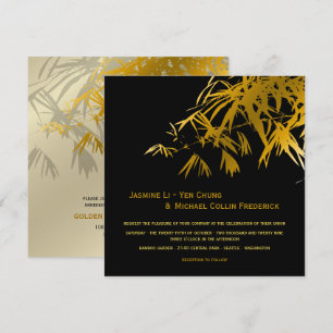 Invitation Zen Bamboo Feuille or noir moderne asiatique Maria