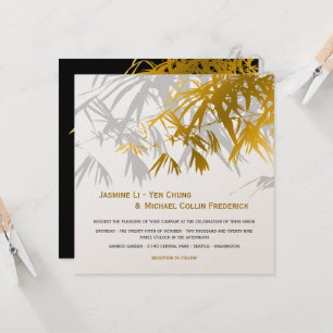 Invitation Zen Bamboo Feuille or noir moderne asiatique Maria