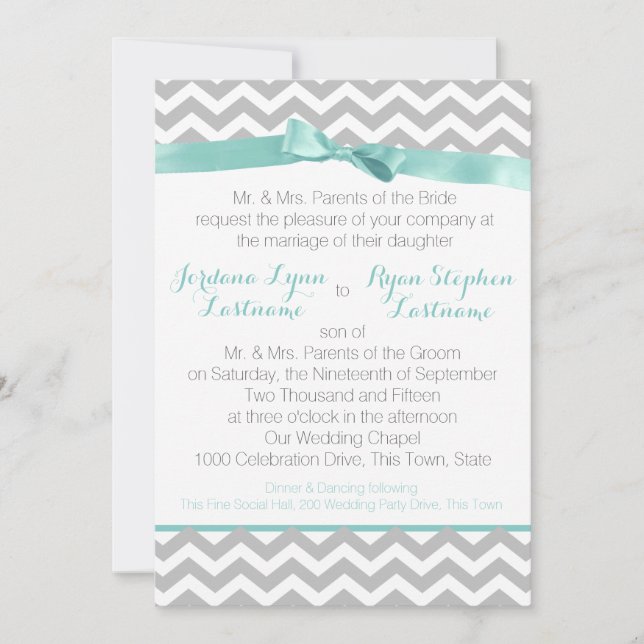 Invitation Zigzag Aqua et Bow (Devant)