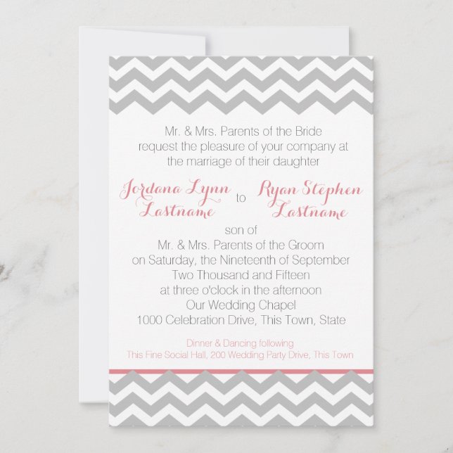 Invitation Zigzag Gris et rose (Devant)