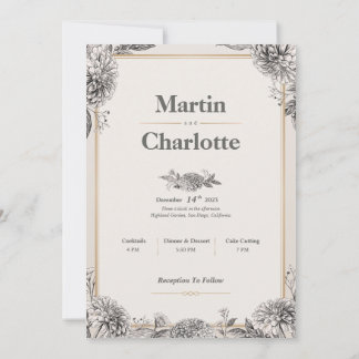 Invitation Zinnia Et Orchidée Vintage Fleurs Mariage