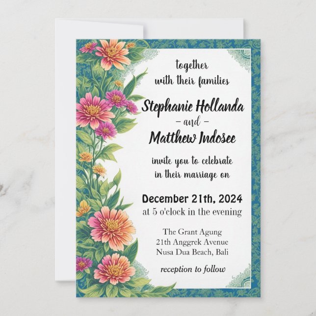 Invitation Zinnias Symboles d'endurance, d'affection et de vi (Devant)