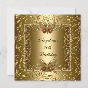 Invitation Zizzago Élégant 30e Anniversaire Papillon Or