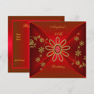 Invitation Zizzago Elégant 40e anniversaire joyau rouge riche
