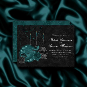 Invitation Zodiac Magie   Turquoise foncé vert crâne gothique