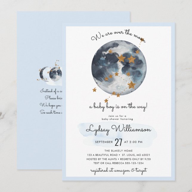 Invitation Zodiac sur le Baby shower de la Lune (Devant / Derrière)