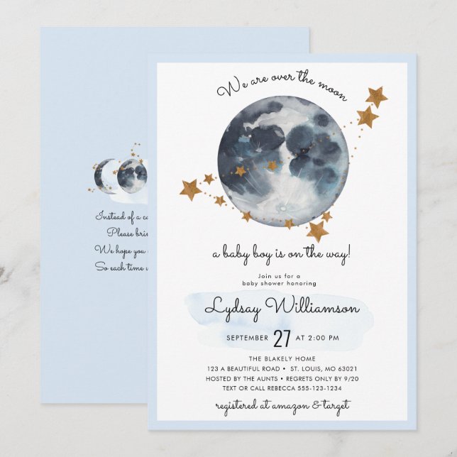 Invitation Zodiac sur le Baby shower de la Lune (Devant / Derrière)