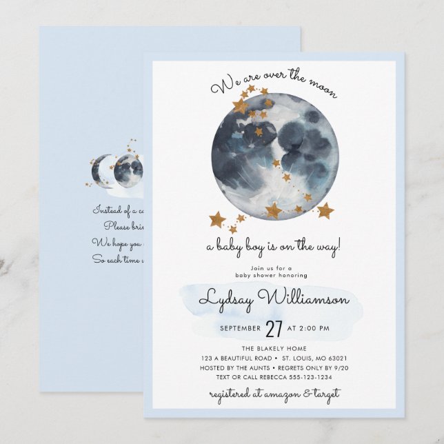 Invitation Zodiaque Sur Le Baby shower Lune (Devant / Derrière)