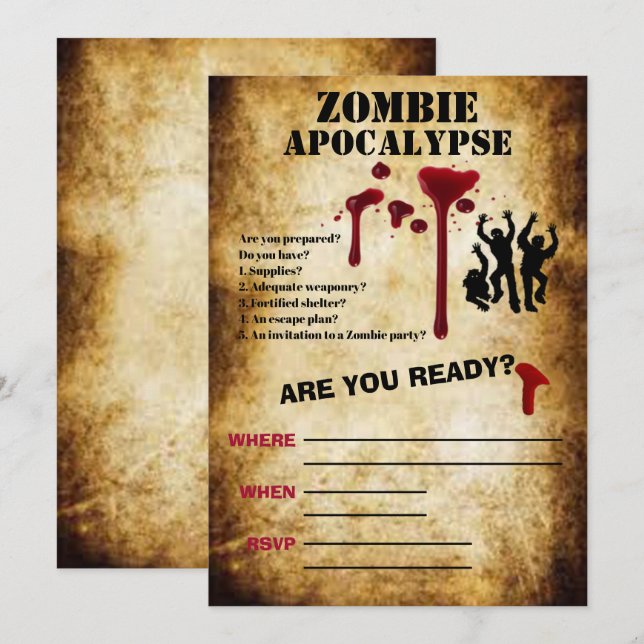 Invitation Zombie Apocalypse effrayant Halloween (Devant / Derrière)