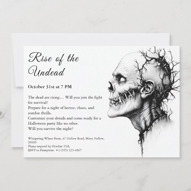 Invitation Zombie Apocalypse Halloween Undead Party Alert (Devant)