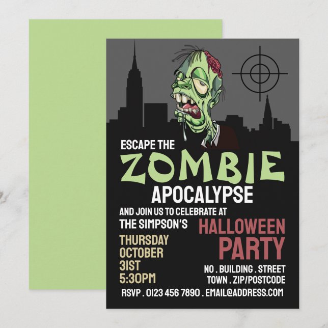Invitation Zombie Apocalypse Thème Escape Room Halloween (Devant / Derrière)