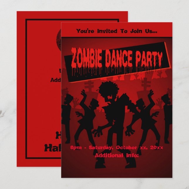 Invitation Zombie Dance Party Orange (Devant / Derrière)