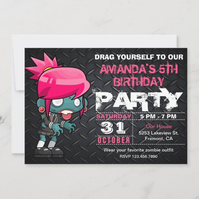 Invitation Zombie Fille Halloween Costume Anniversaire Invita (Devant)
