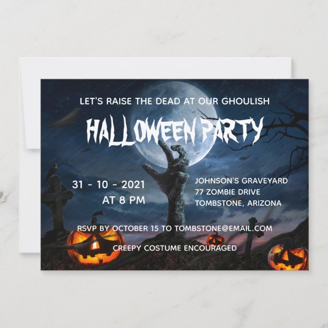 Invitation Zombie Pleine lune main Déplaisante Halloween (Devant)