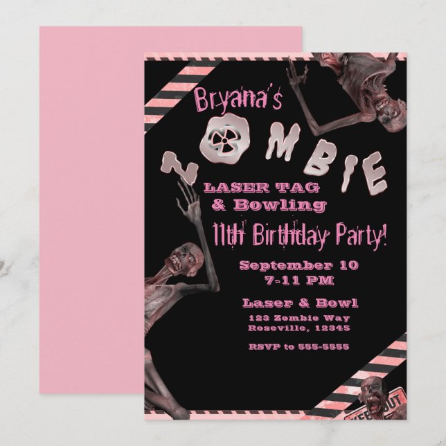 Invitation Zombie Rose & Black Girls Anniversaire Fête (Devant / Derrière)
