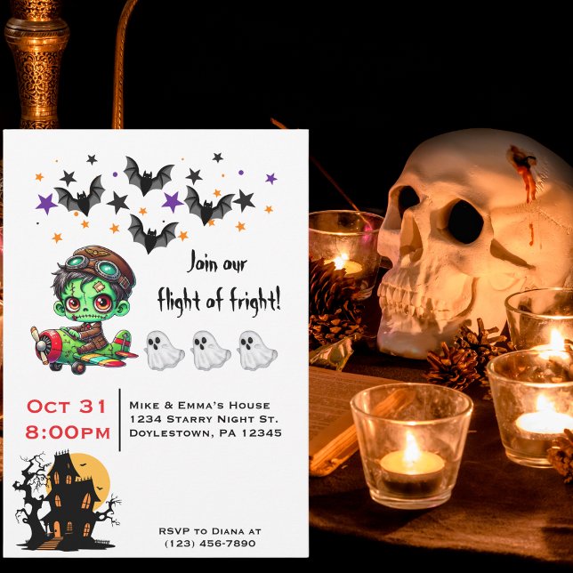 Invitation Zombie Whimsical Pilote Avion Cute Fantômes & chau (Créateur téléchargé)