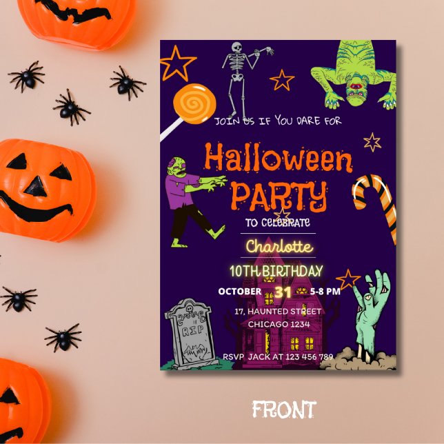 Invitation Zombies Anniversaire Fête d'Halloween Éffrayant (Zombies Birthday Halloween Party Spooky Invitation)