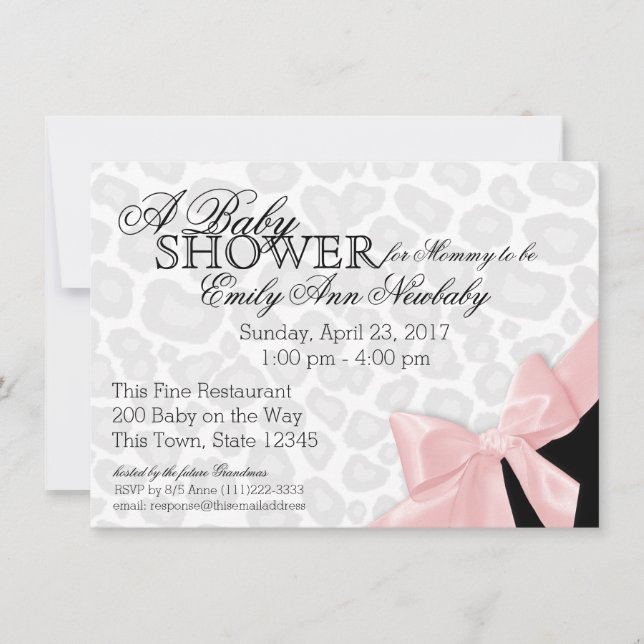 Invitation Zones léopard et Baby shower de ruban rose (Devant)