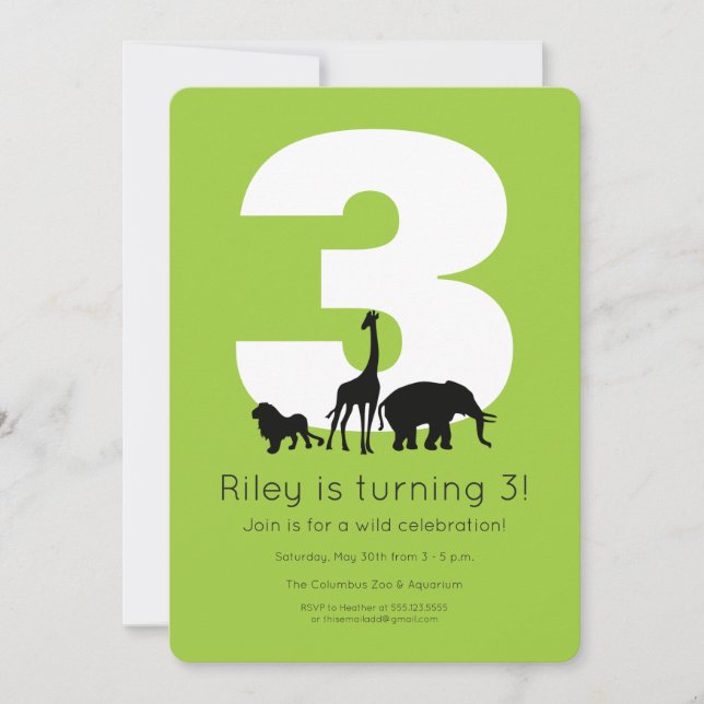 Invitation Zoo animaux chaux vert photo anniversaire de enfan (Devant)