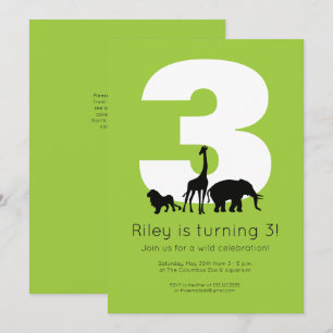 Invitation Zoo animaux vert enfant anniversaire