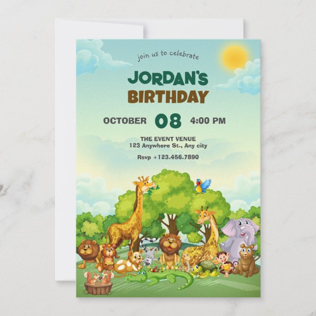 Invitation Zoo cartoon cute animals  (Devant)